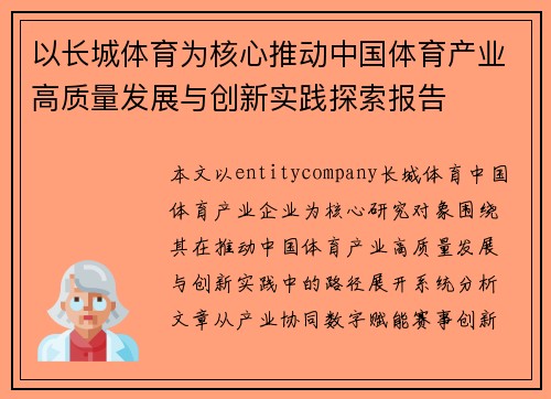 以长城体育为核心推动中国体育产业高质量发展与创新实践探索报告 以长城体育为核心推动中国体育产业高质量发展与创新实践探索报告